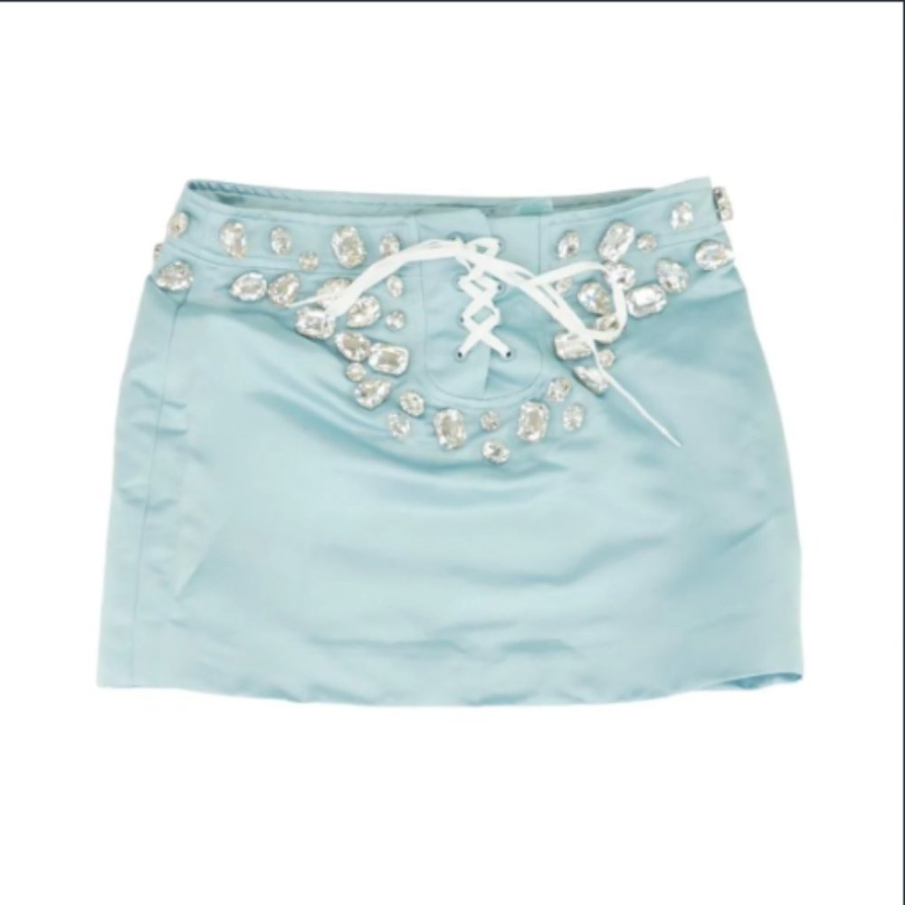 CYNTHIA ROWLEY - Blue Solid Mini Skirt